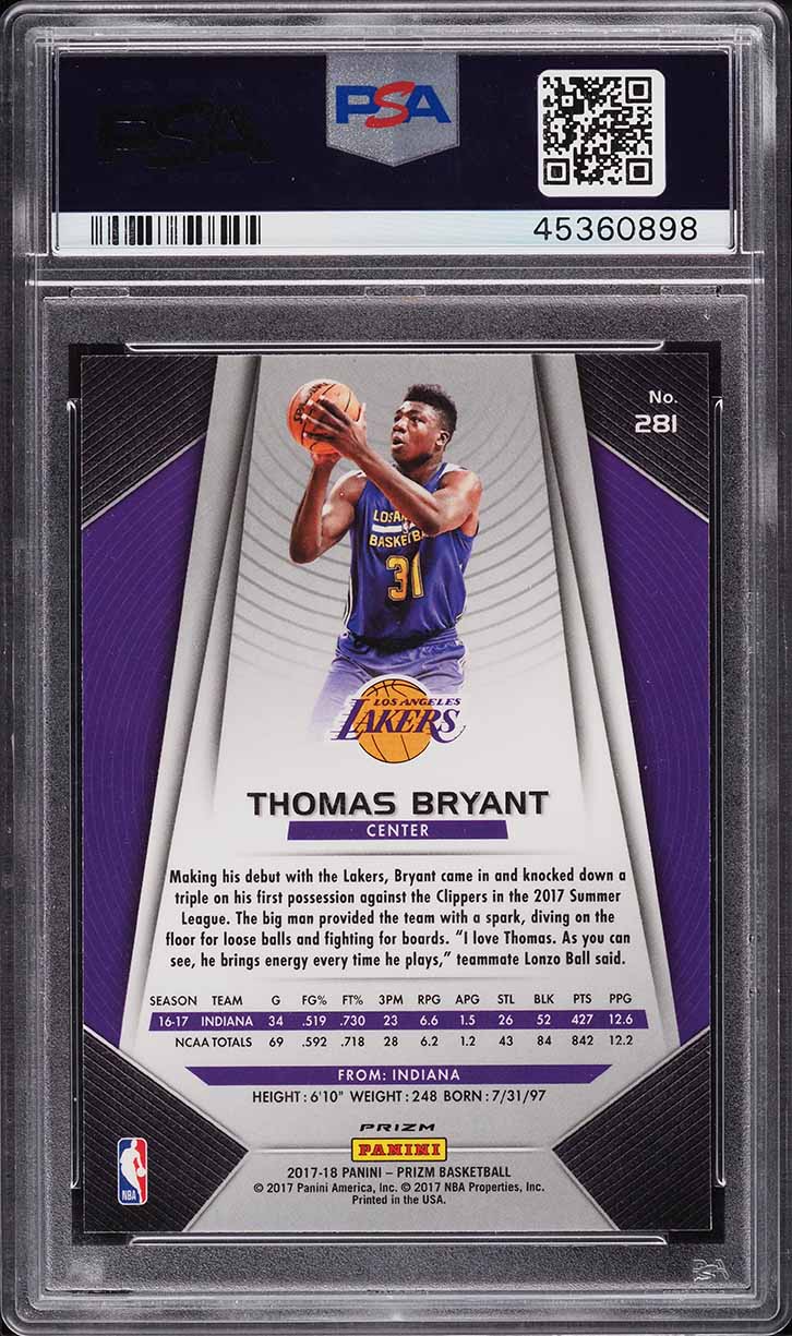2017 Panini Prizm Silver Thomas Bryant ROOKIE #281 PSA 10 GEM MINT