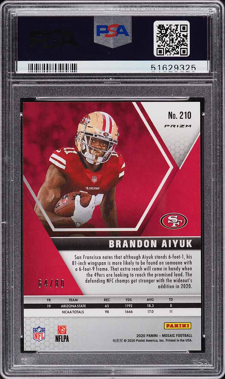2020 Panini Mosaic Fusion Red Choice Brandon Aiyuk ROOKIE /80 #210 PSA 10 GEM