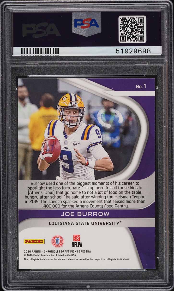 2020 Panini Chronicles Draft Spectra Joe Burrow ROOKIE #1 PSA 9 MINT