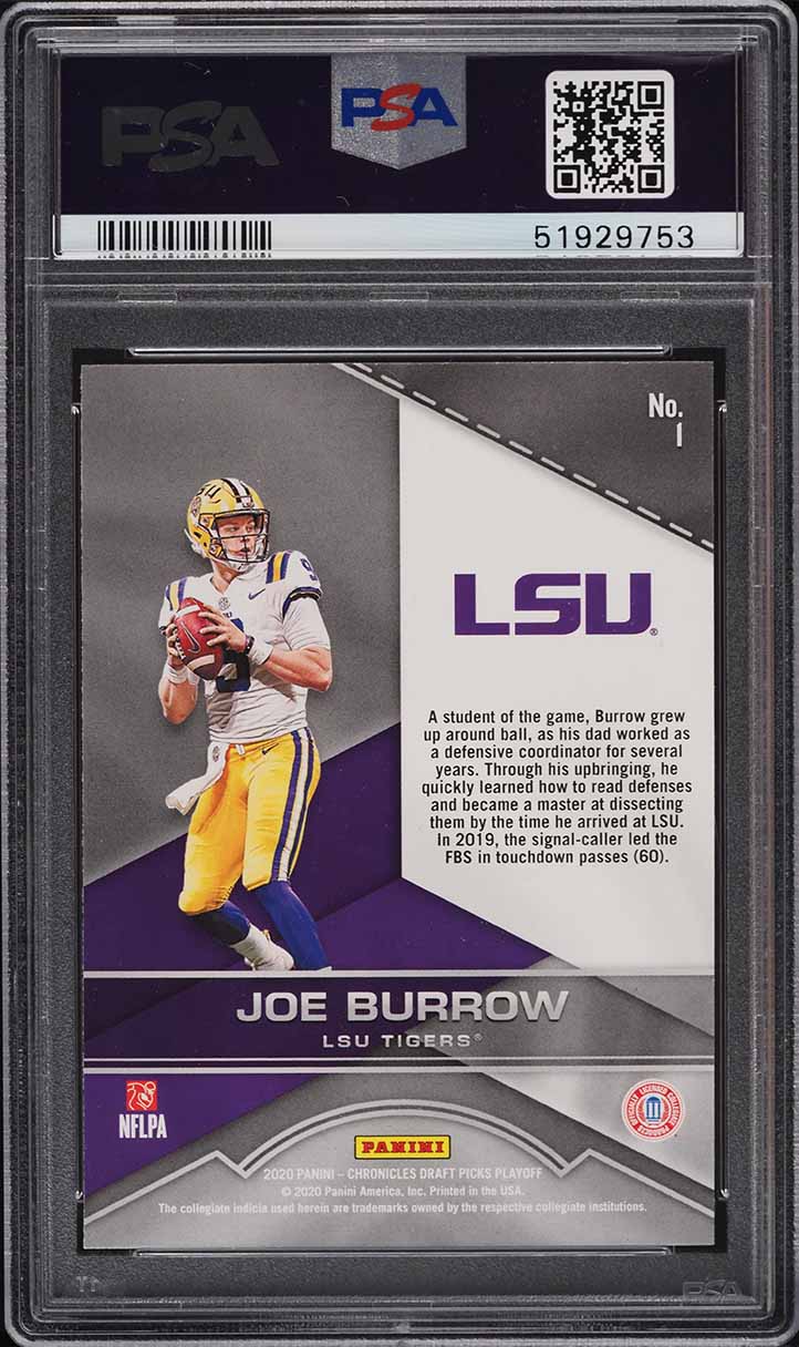 2020 Panini Chronicles Draft Picks Playoff Joe Burrow ROOKIE #1 PSA 8 NM-MT