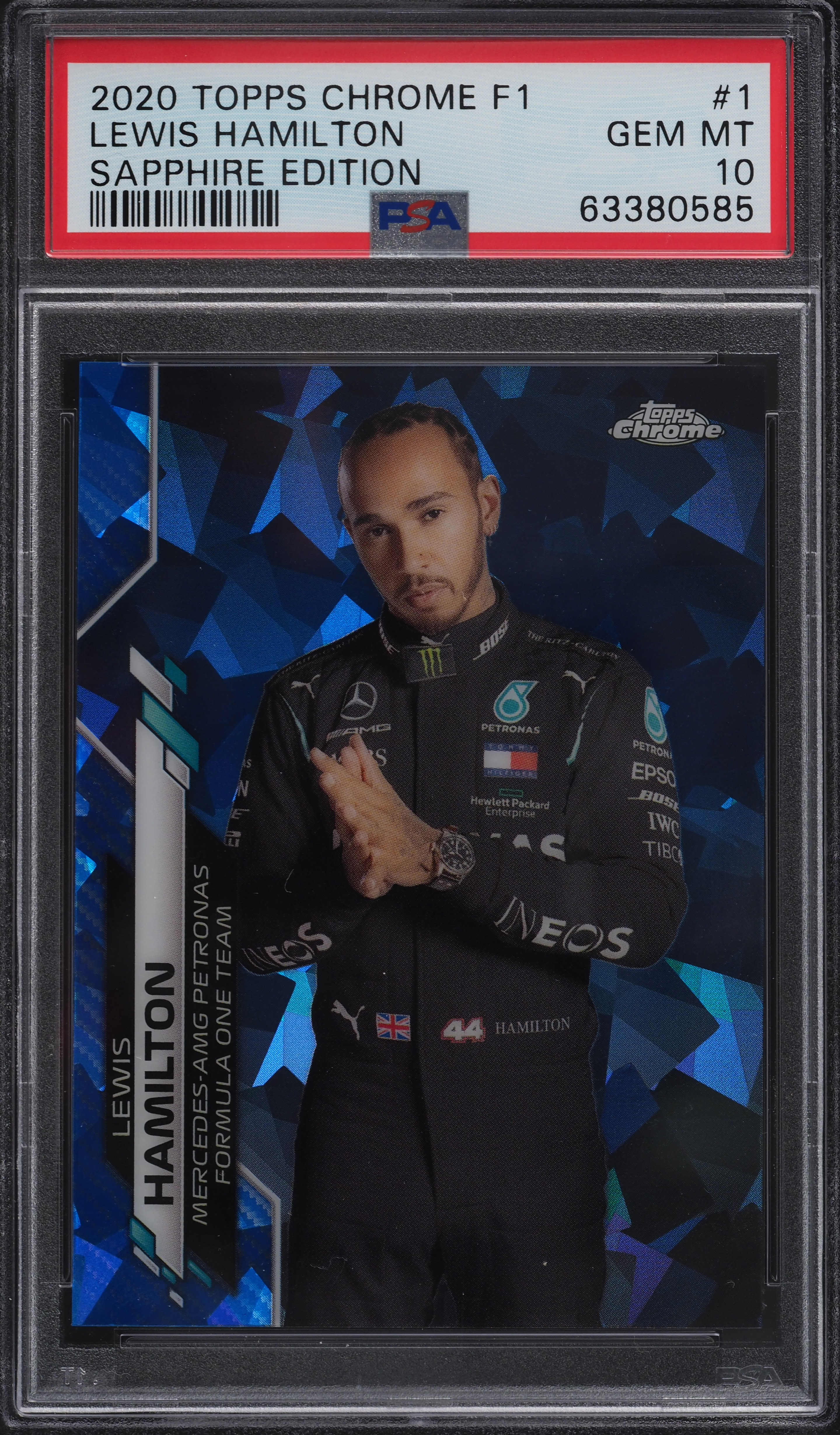 2020 Topps Chrome Formula 1 Sapphire Edition Lewis Hamilton #1 PSA