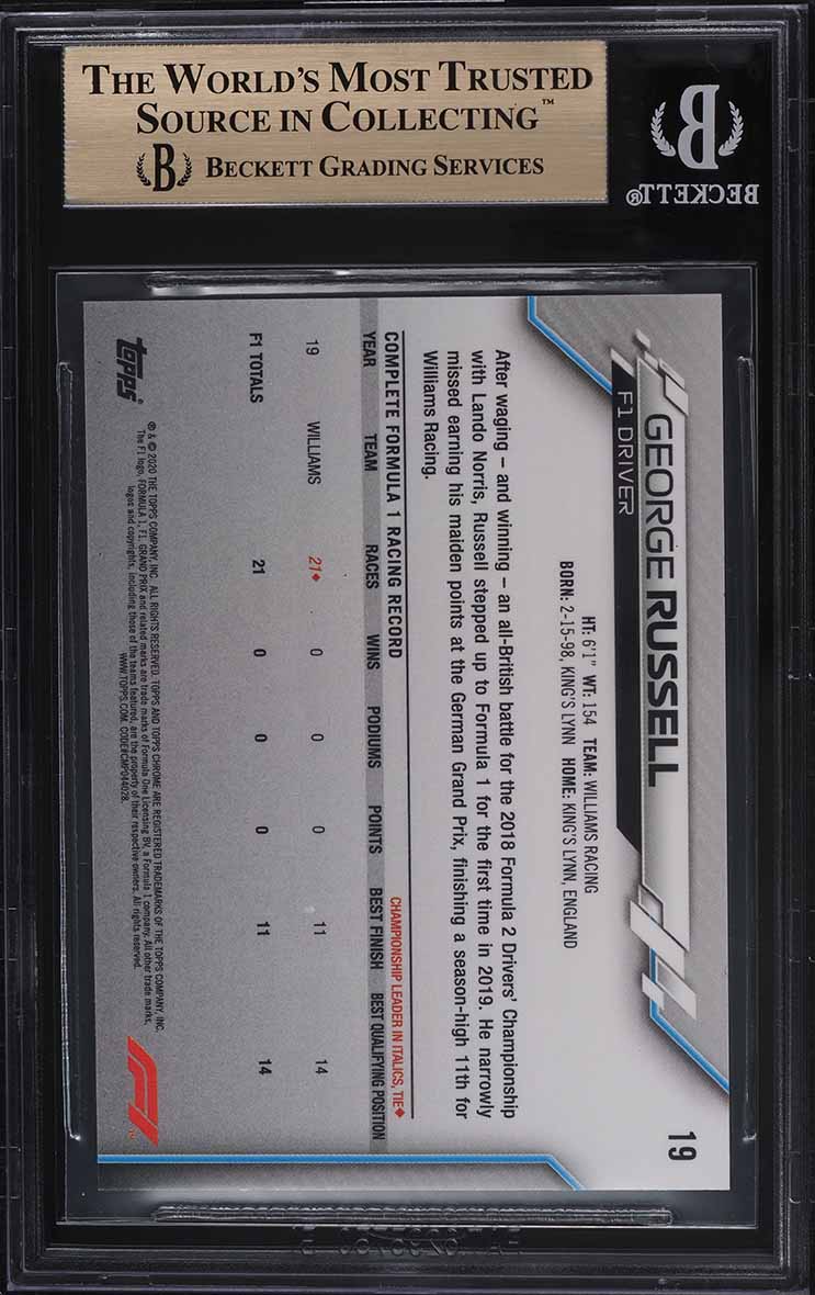 2020 Topps Chrome Formula 1 F1 George Russell ROOKIE #19 BGS 9.5 GEM MINT
