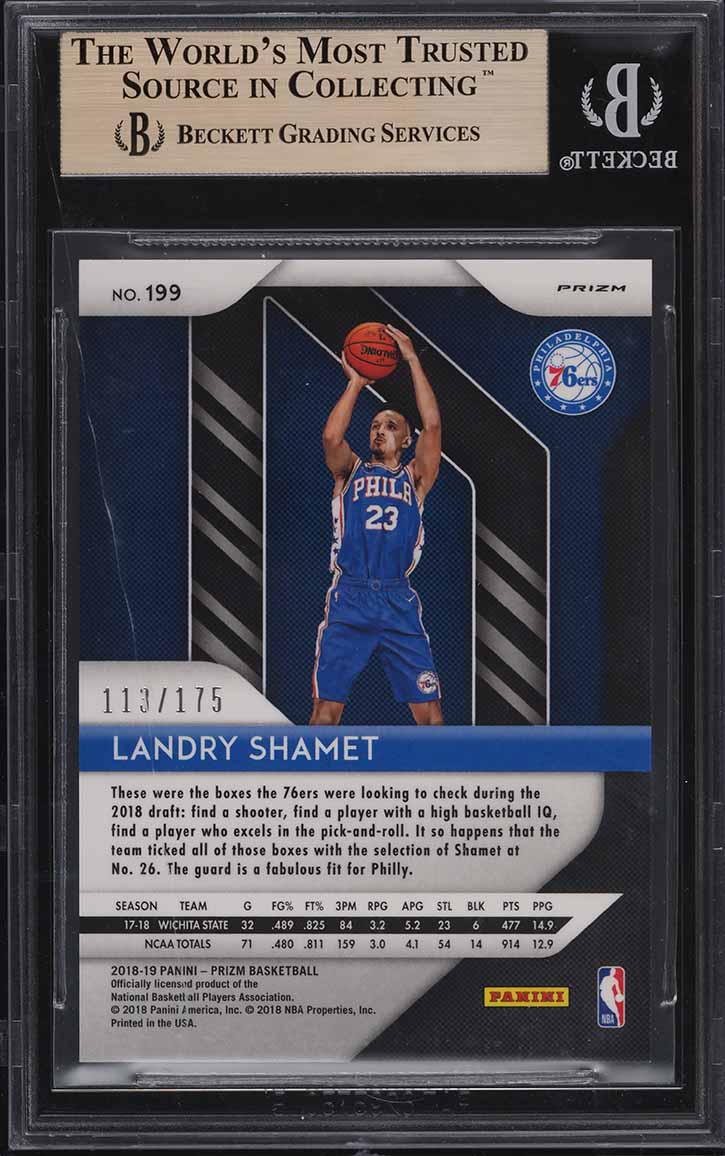 2018 Panini Prizm Fast Break Blue Prizms Landry Shamet ROOKIE /175 #199 BGS 9.5