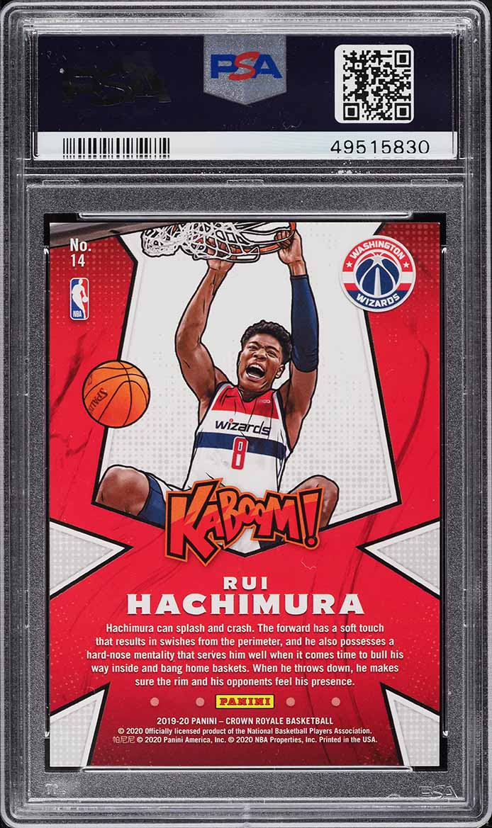 2019 Panini Crown Royale Kaboom! Rui Hachimura ROOKIE RC #14 PSA