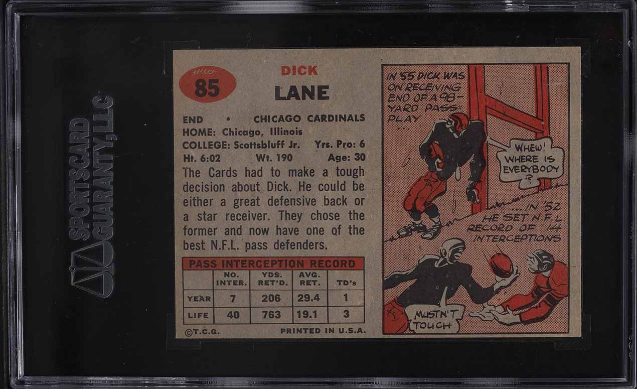 1957 Topps Football Richard Lane ROOKIE #85 SGC 8 NM-MT