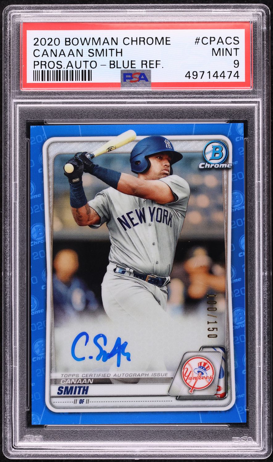 2020 Bowman Chrome Blue Refractor Canaan Smith PROSPECT AUTO /150 #CPA-CS PSA 9