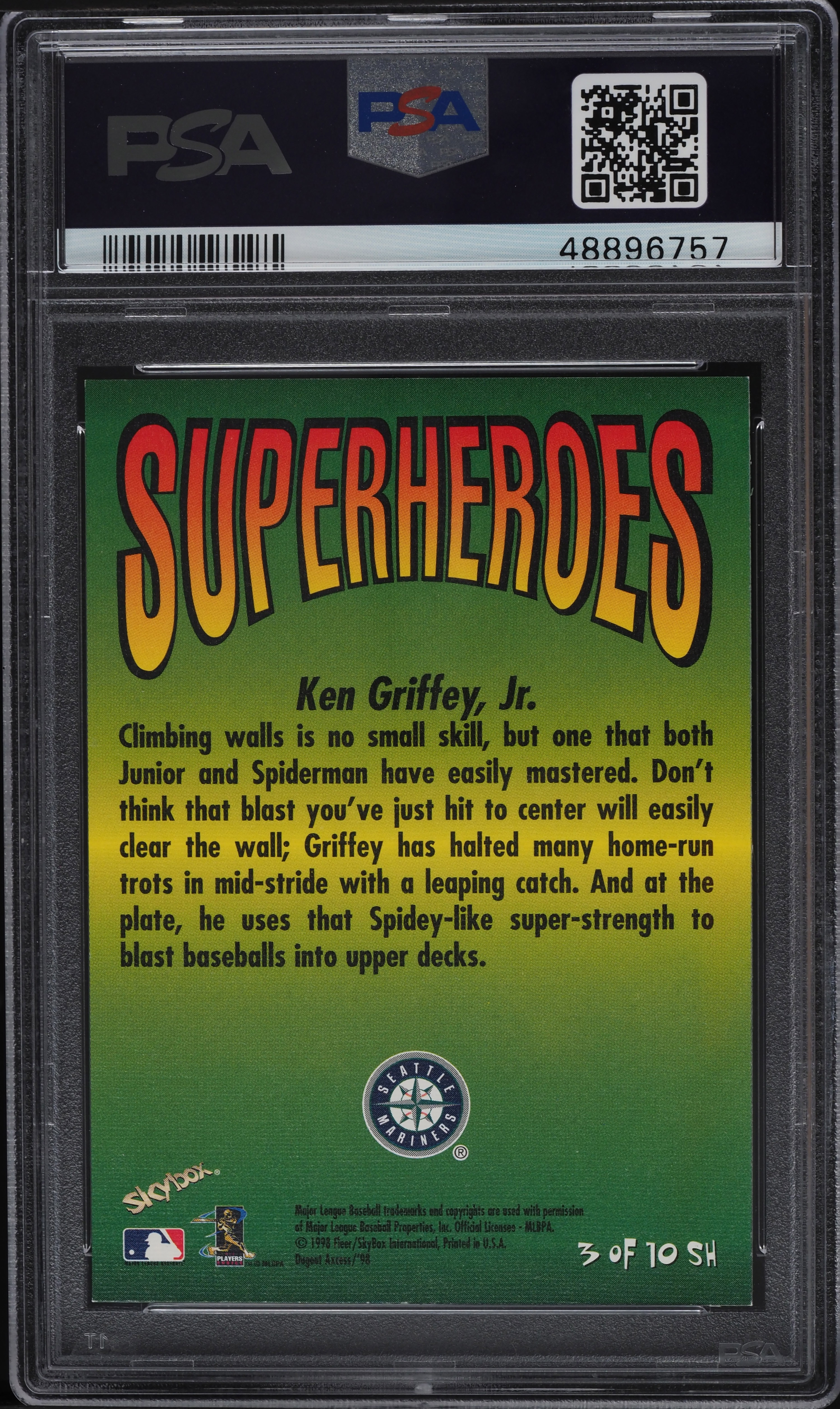 ぎゅぎゅページ 1998 Skybox Dugout Axcess Superheroes Ken Griffey Jr. #3 PSA 9