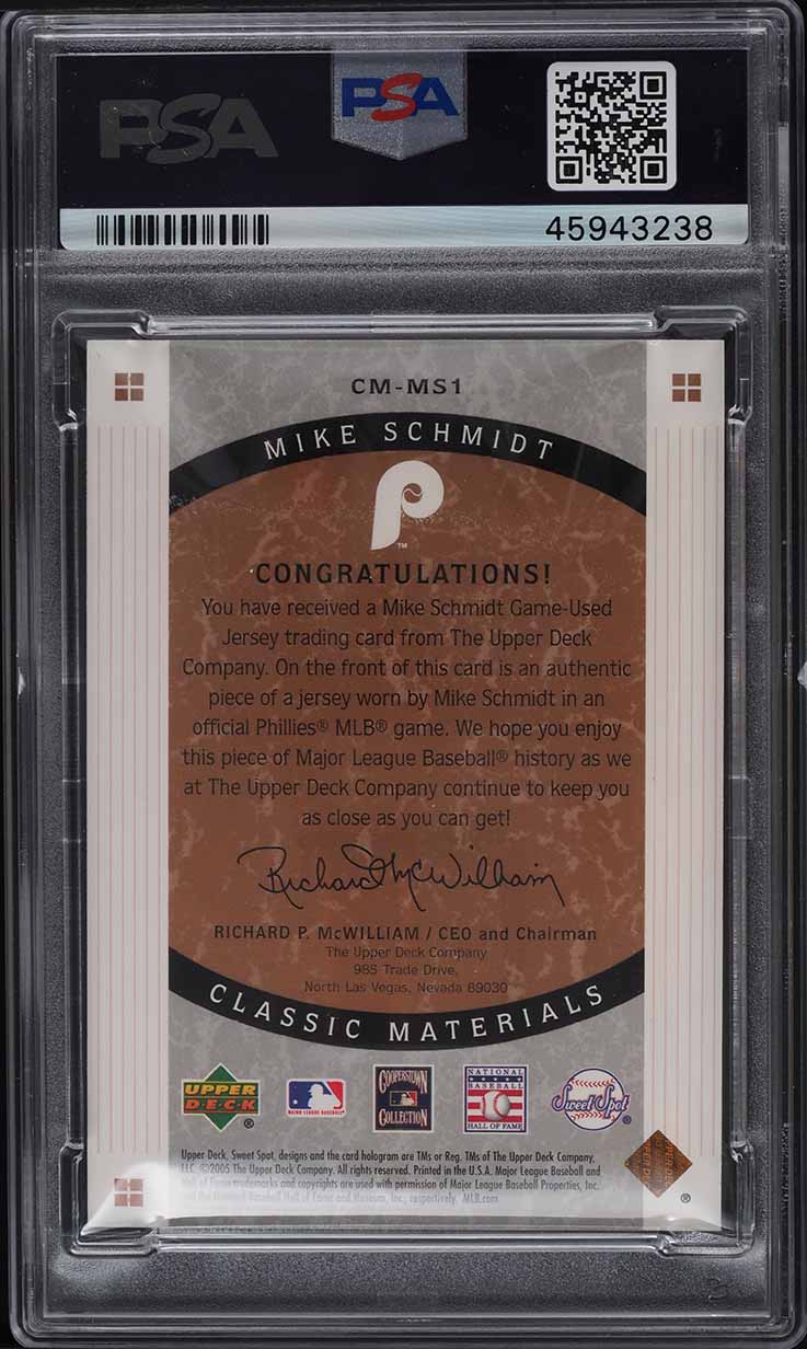 2005 Upper Deck Sweet Spot Classic Materials Mike Schmidt PATCH #CM-MS1 PSA 9