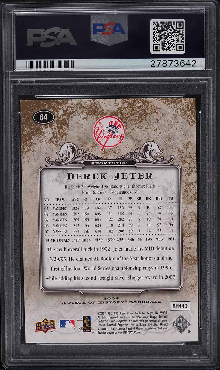 2008 Upper Deck Piece Of History Gold Derek Jeter /75 #64 PSA 10