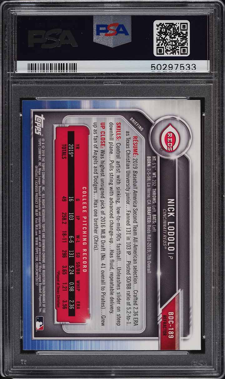 2019 Bowman Chrome Draft Refractor Nick Lodolo ROOKIE RC 2019 Bowman Chrome Draft Refractor Nick Lodolo ROOKIE RC