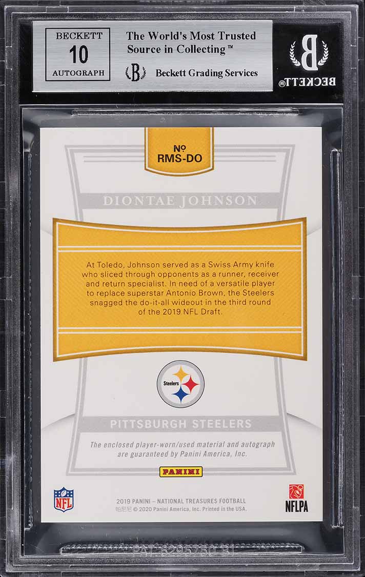 2019 National Treasures Green Diontae Johnson ROOKIE PATCH AUTO /18 BGS 9 MINT