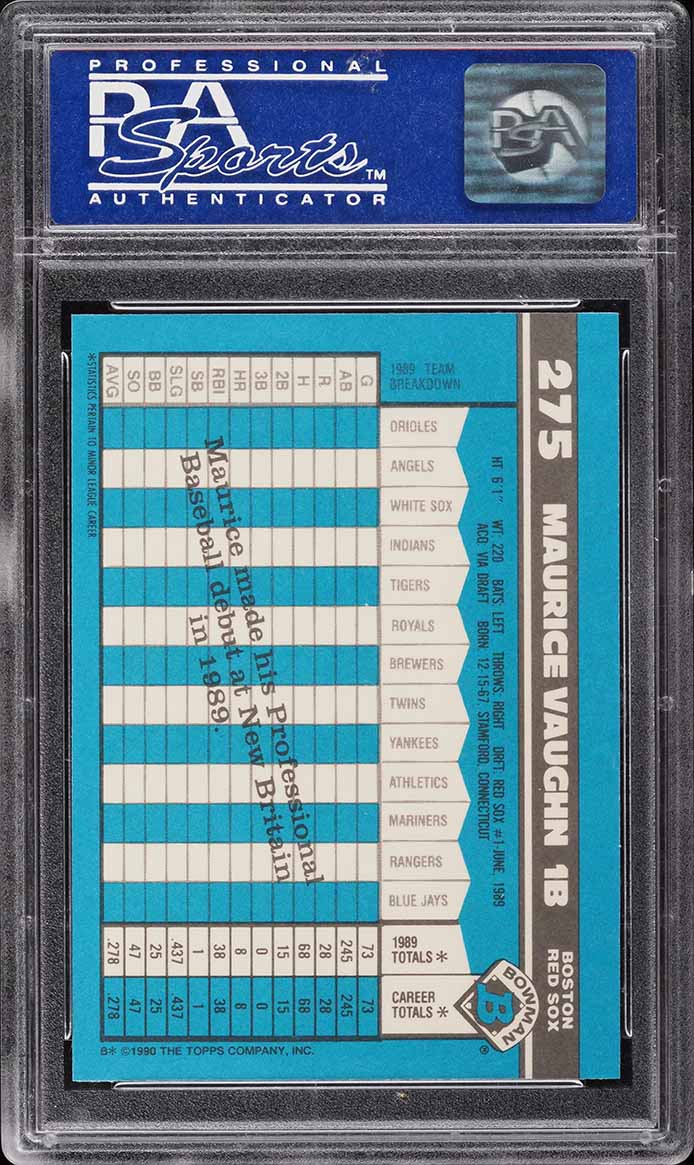 1990 Bowman Tiffany Maurice Vaughn ROOKIE #275 PSA 10 GEM MINT