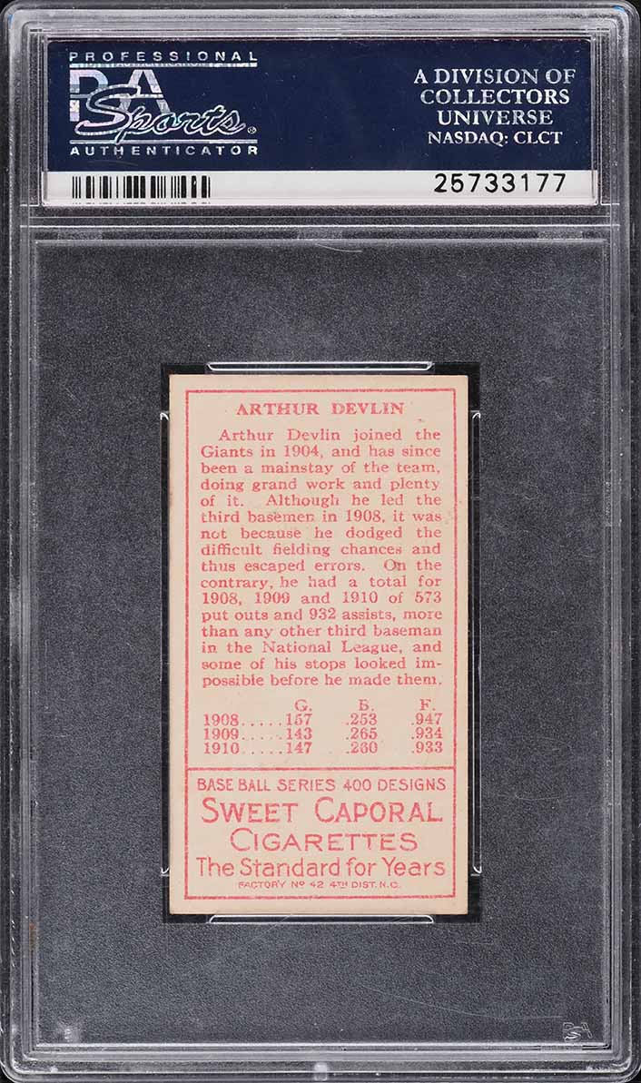 1911 T205 Gold Border Arthur Devlin PSA 6 EXMT