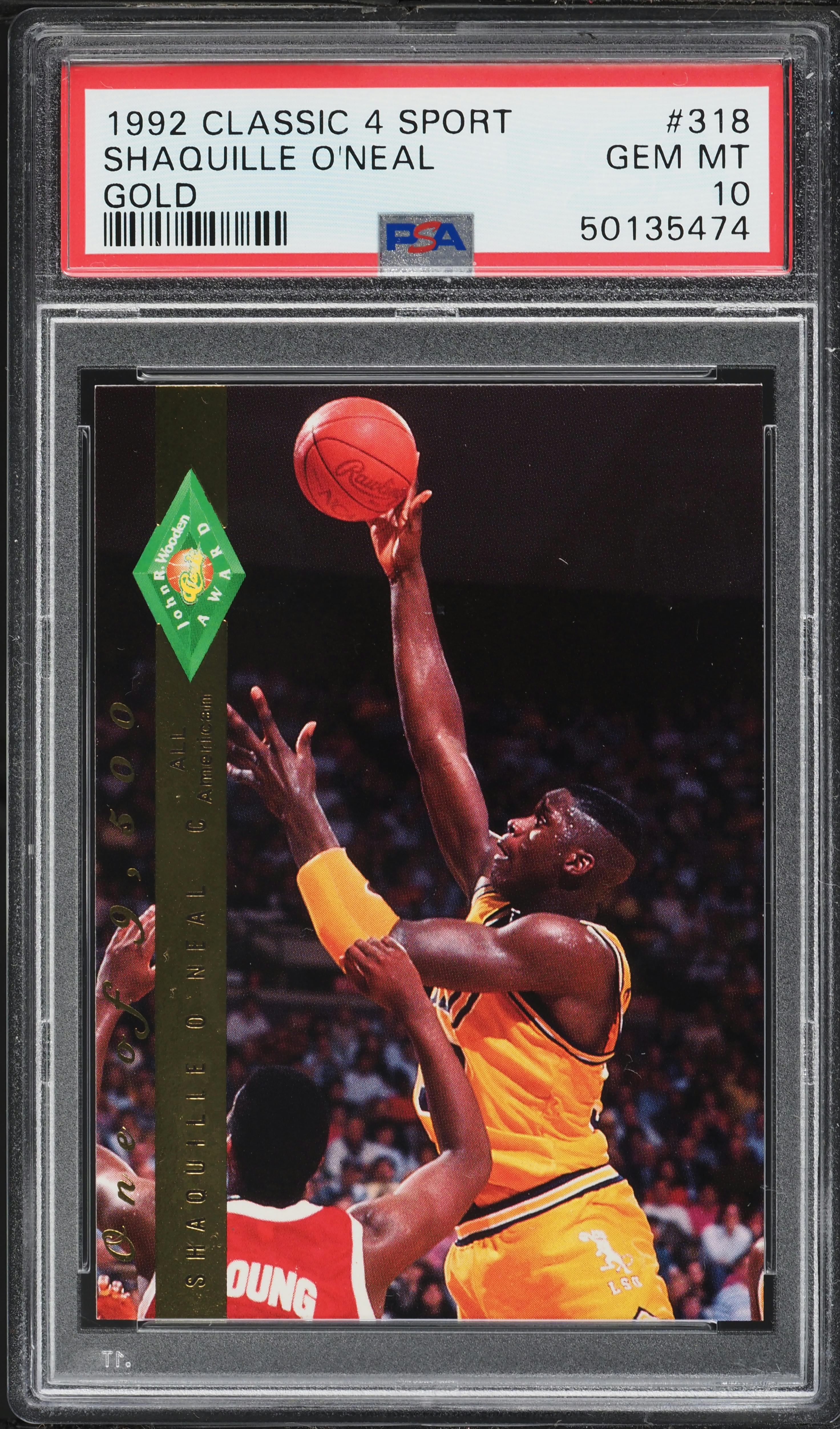 1992 Classic 4 Sport Gold Shaquille O'Neal ROOKIE #318 PSA 10 GEM