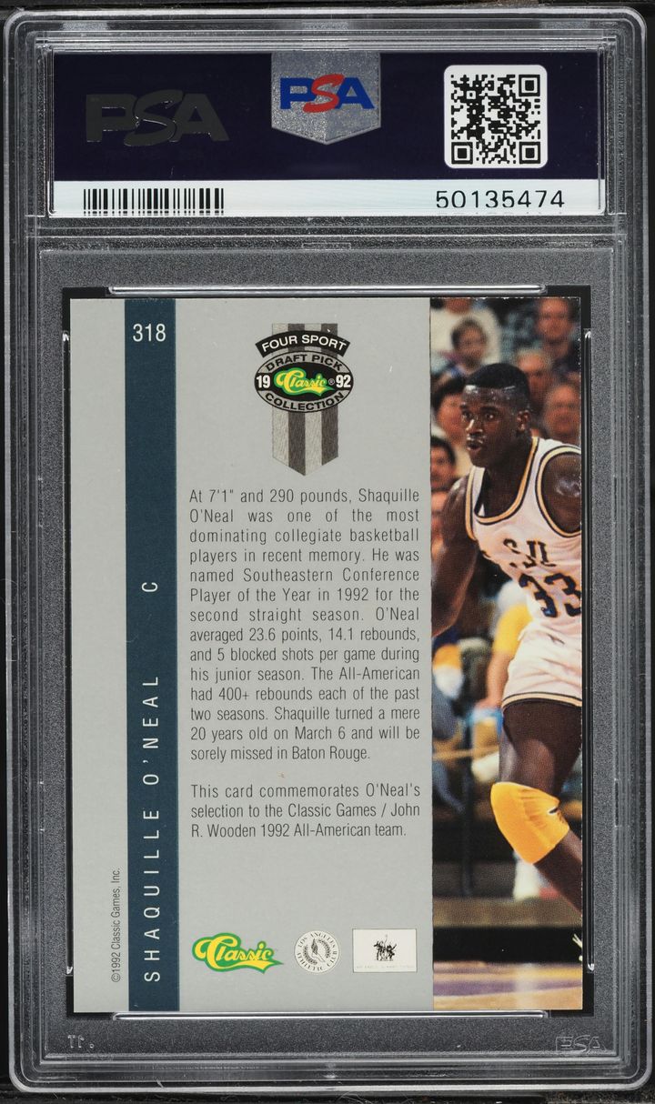 1992 Classic 4 Sport Gold Shaquille O'Neal ROOKIE #318 PSA 10 GEM