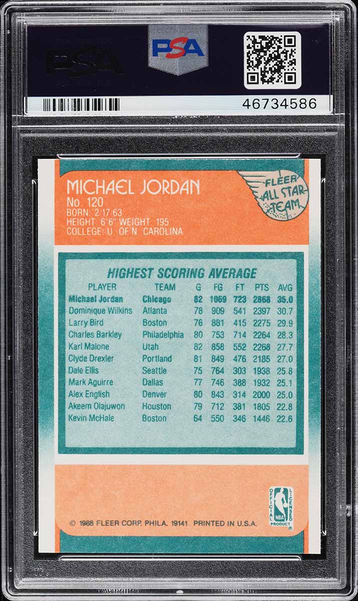 1988 Fleer Basketball Michael Jordan ALL-STAR #120 PSA 10 GEM MINT