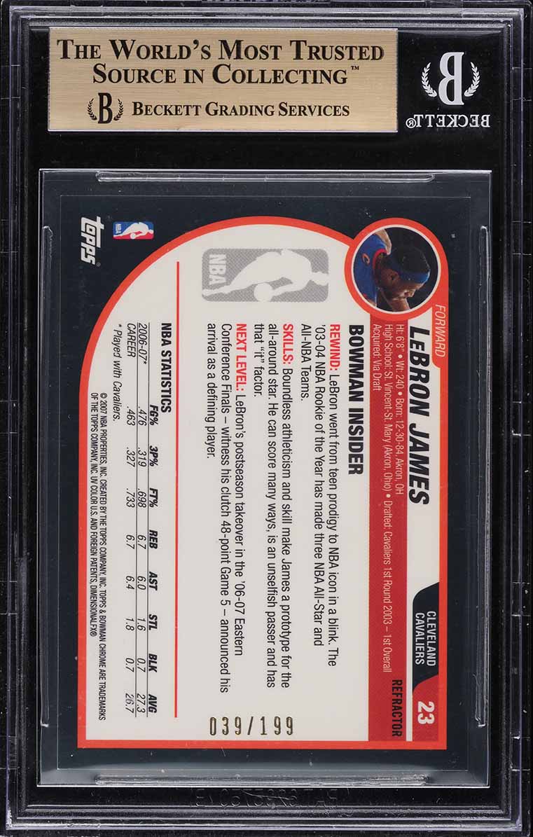 2007 Bowman Chrome Black Refractor LeBron James /199 #23 BGS 9.5 GEM MINT