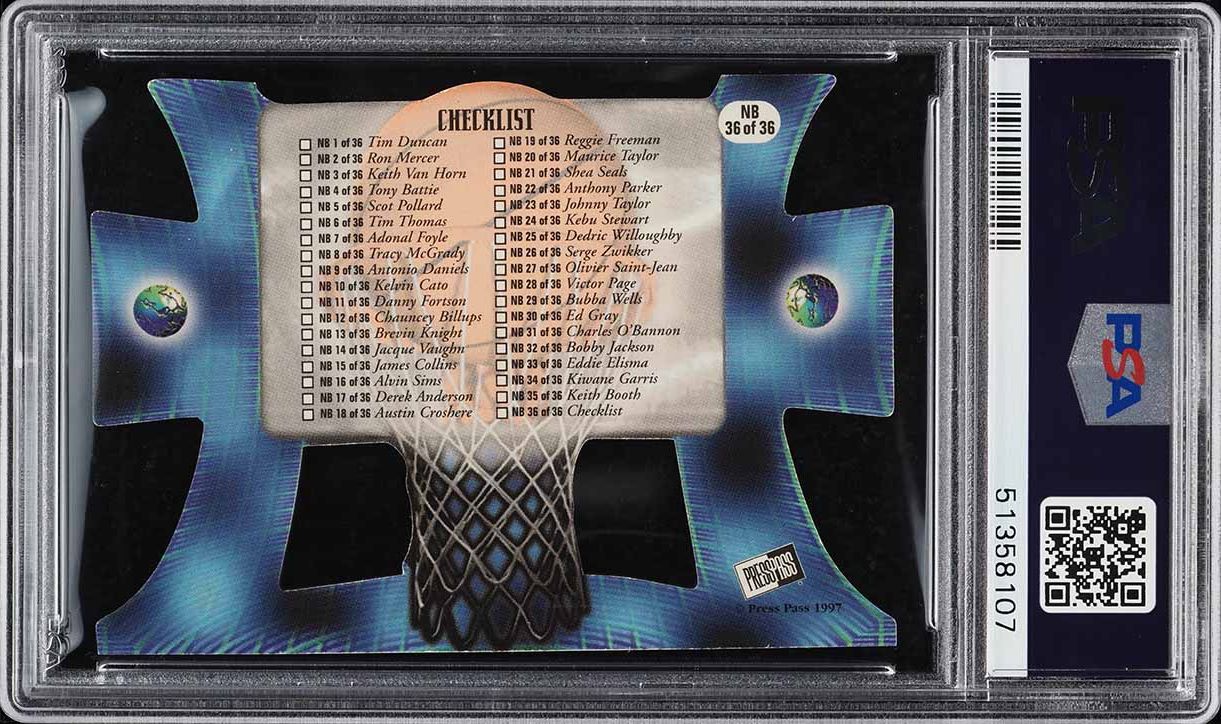 1997 Press Pass Net Burners Die-Cut Tim Duncan ROOKIE, CHECKLIST
