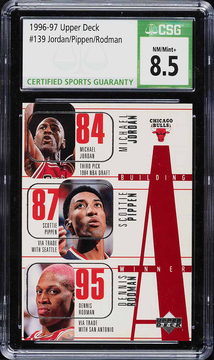 1996 Upper Deck Basketball w/ Michael Jordan Scottie Pippen Rodman #139 CSG 8.5