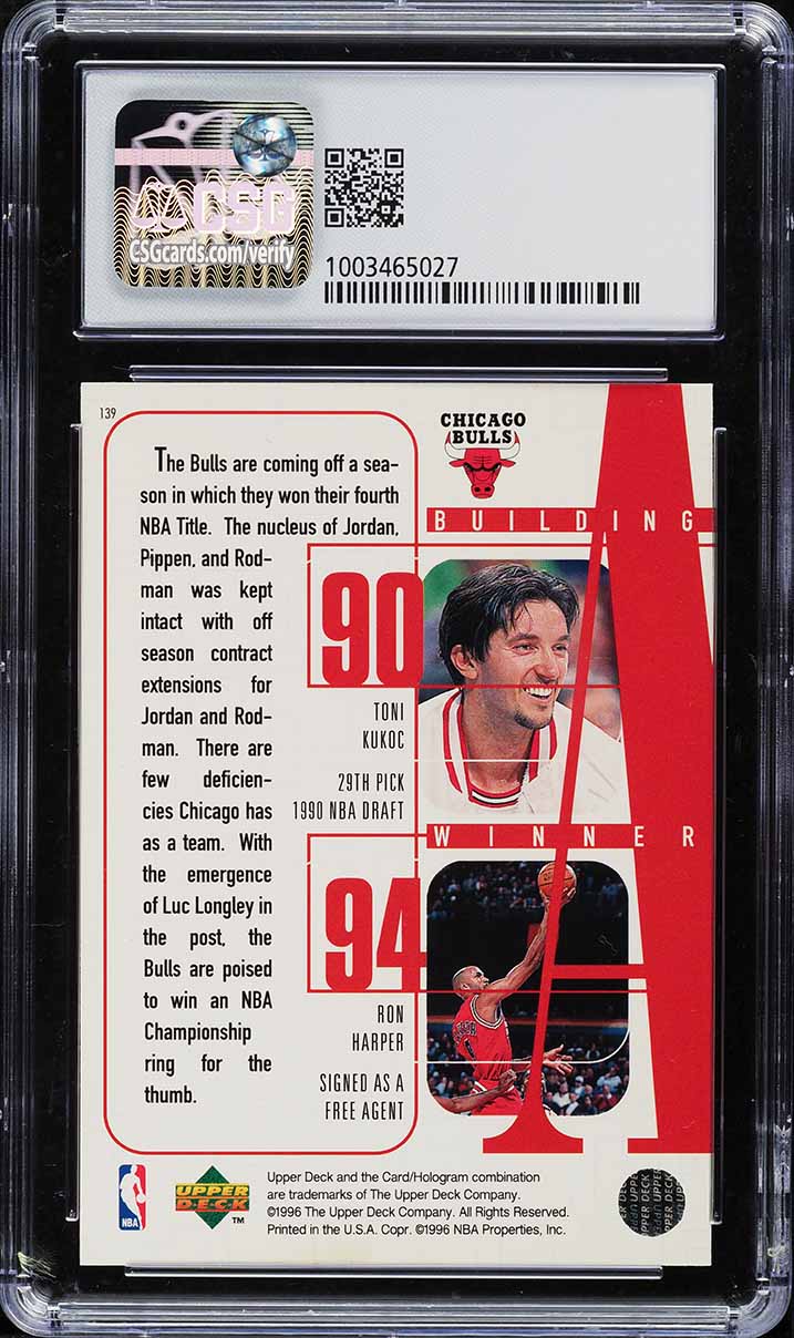 1996 Upper Deck Basketball w/ Michael Jordan Scottie Pippen Rodman #139 CSG 8.5