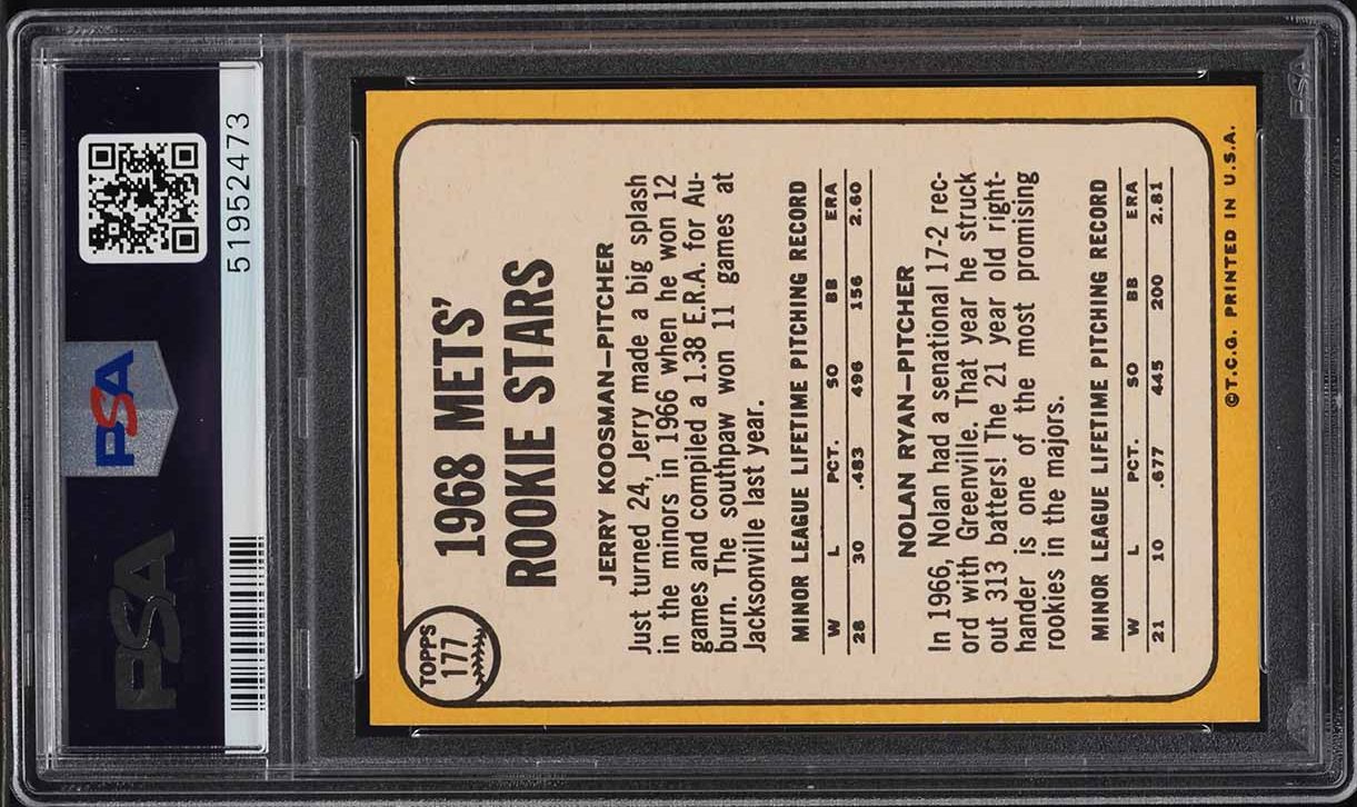 1968 Topps Nolan Ryan ROOKIE #177 PSA 8 NM-MT