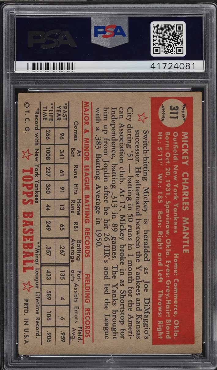 1952 Topps Mickey Mantle #311 PSA 4 VGEX