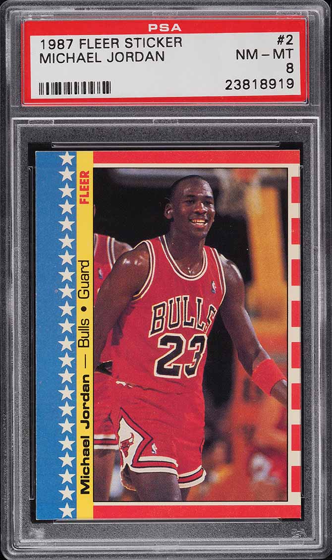 1987 Fleer Sticker Michael Jordan #2 PSA 8 NM-MT