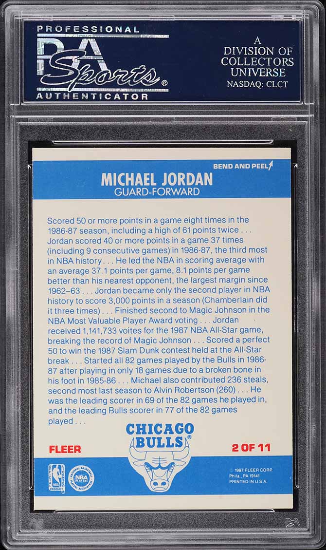 1987 Fleer Sticker Michael Jordan #2 PSA 8 NM-MT