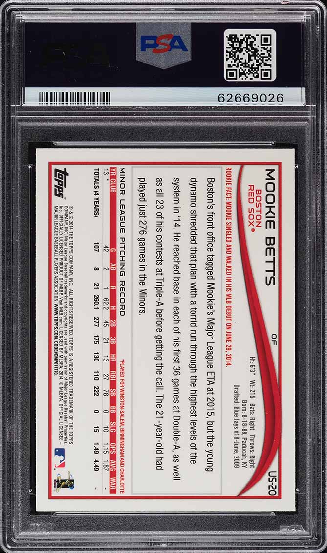 2014 Topps Chrome Update Mookie Betts ROOKIE RC #US-20 PSA 10 GEM MINT