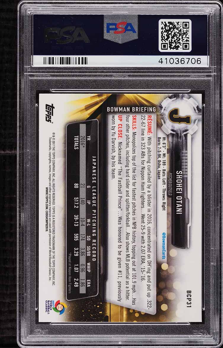 2017 Bowman Chrome Mega Box Prospects Shohei Ohtani ROOKIE RC PSA 10 GEM MINT