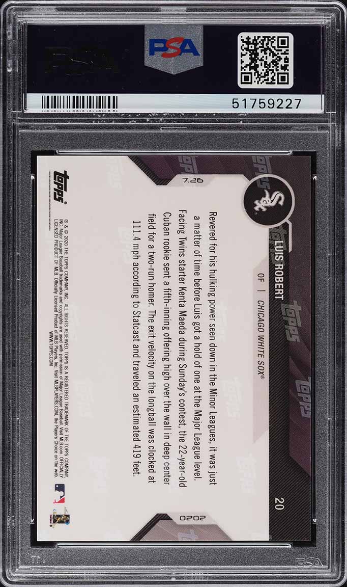 2020 Topps Now Luis Robert ROOKIE #20 PSA 10 GEM MINT