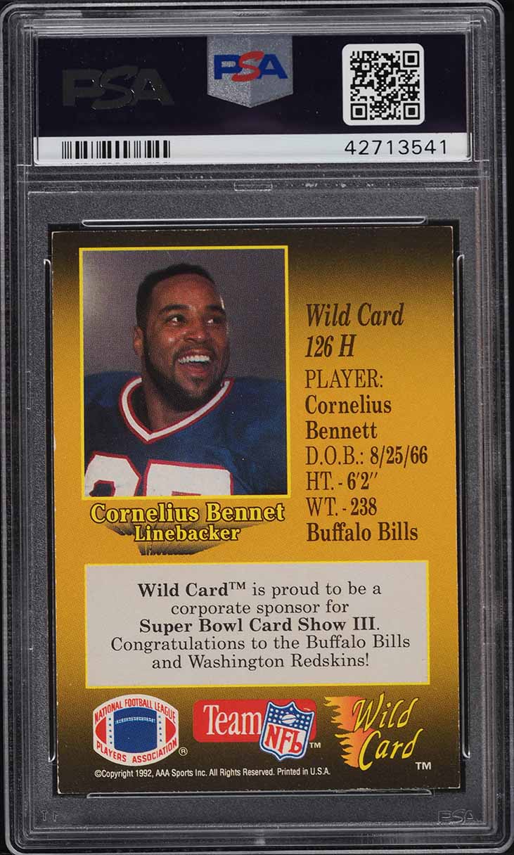 1991 Wild Card Nfl Redemption 1000 Stripe Cornelius Bennett #126H PSA 5 EX