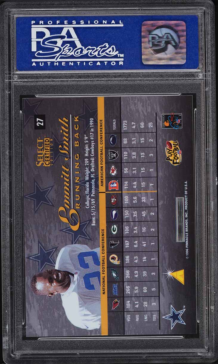 1996 Select Certified Blue Emmitt Smith #27 PSA 9 MINT