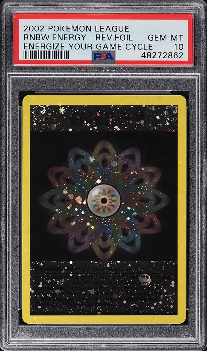 2002 Pokemon League Energize Your Game Cycle Reverse Holo Rainbow Energy PSA 10