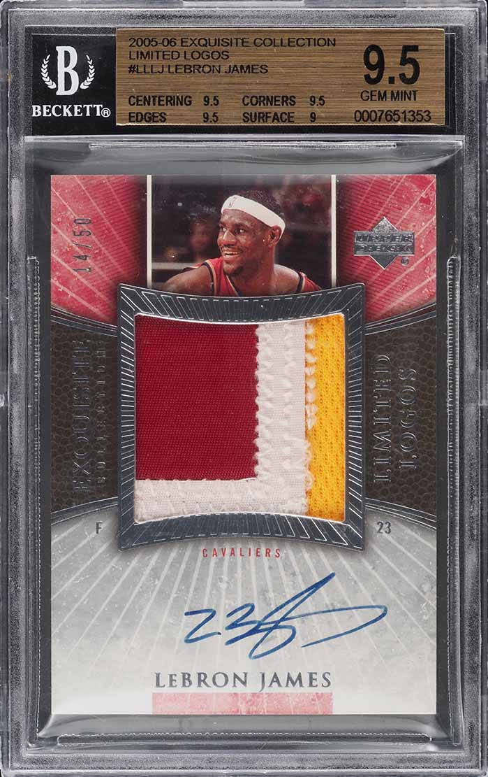 2005 Exquisite Collection Limited Logos LeBron James PATCH AUTO /50 BGS 9.5 GEM