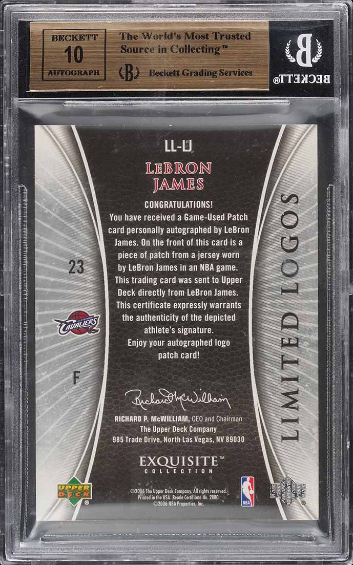 2005 Exquisite Collection Limited Logos LeBron James PATCH AUTO /50 BGS 9.5 GEM