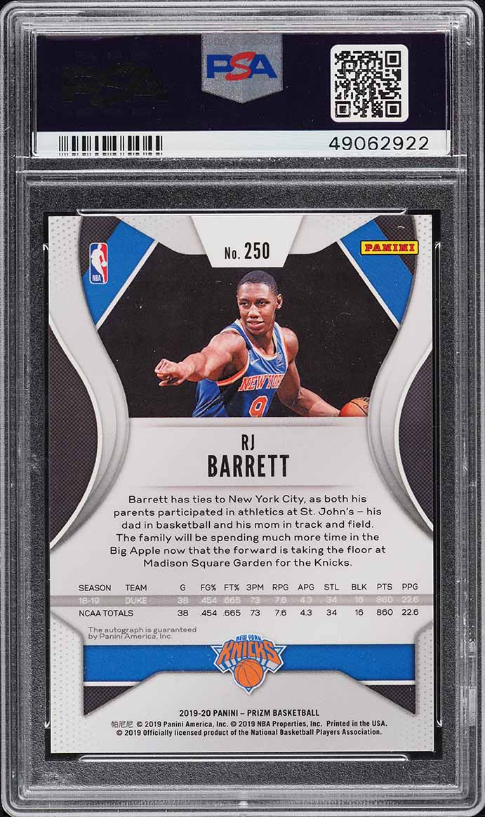 その他 RJ Barrett RC rookie auto PSA9 2019 Panini Prizm Autograph RJ Barrett SP ROOKIE RC AUTO #250 PSA