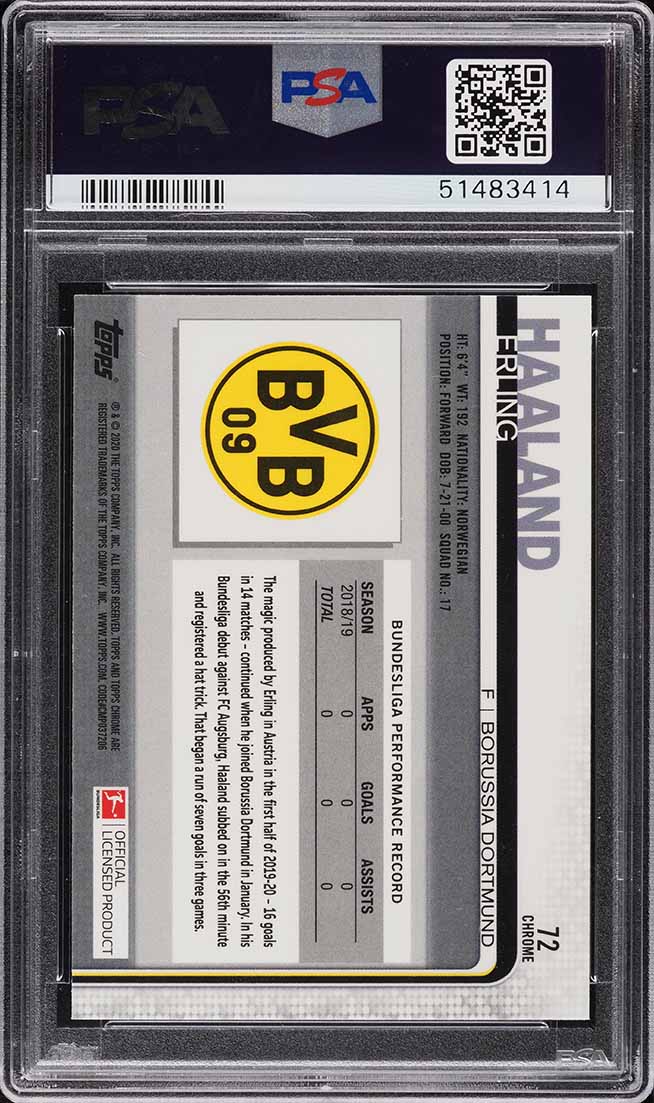 2019 Topps Chrome Bundesliga Erling Haaland ROOKIE RC #72 PSA 10 GEM MINT