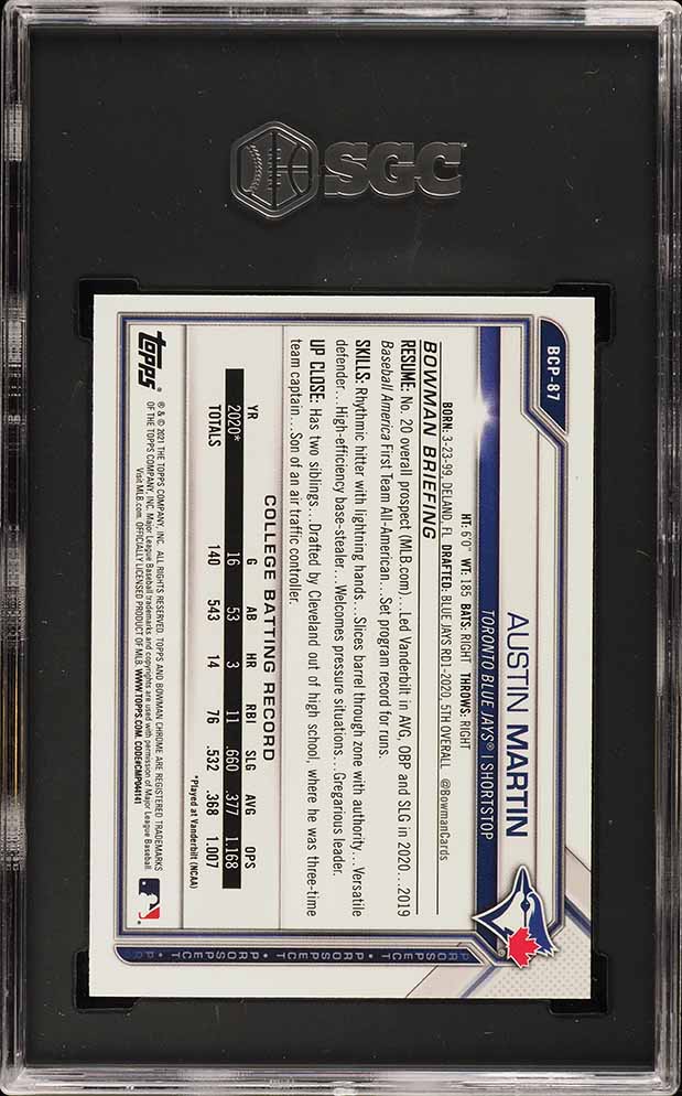 2021 Bowman Chrome Austin Martin ROOKIE #BCP-87 SGC 10 GEM MINT