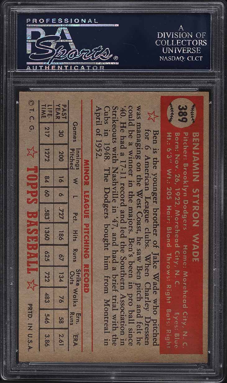 1952 Topps Ben Wade #389 PSA 7.5 NRMT+