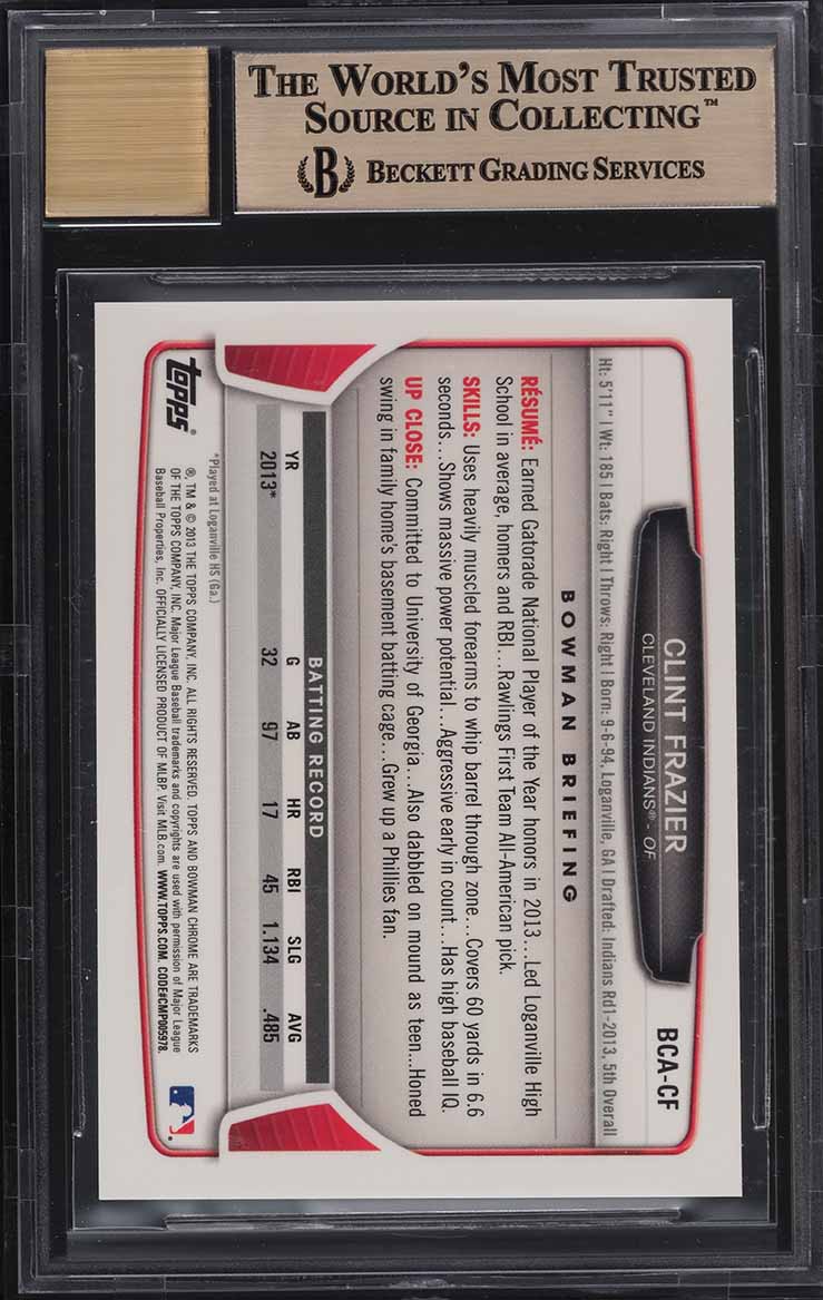 2013 Bowman Chrome Draft Picks Clint Frazier PROSPECT AUTO #BCA-CF BGS 9.5 GEM MINT