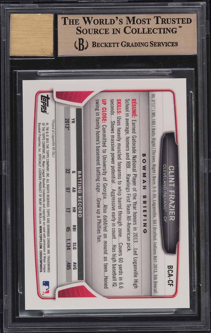 2013 Bowman Chrome Draft Picks Clint Frazier PROSPECT AUTO #BCA-CF BGS 9.5 GEM MINT