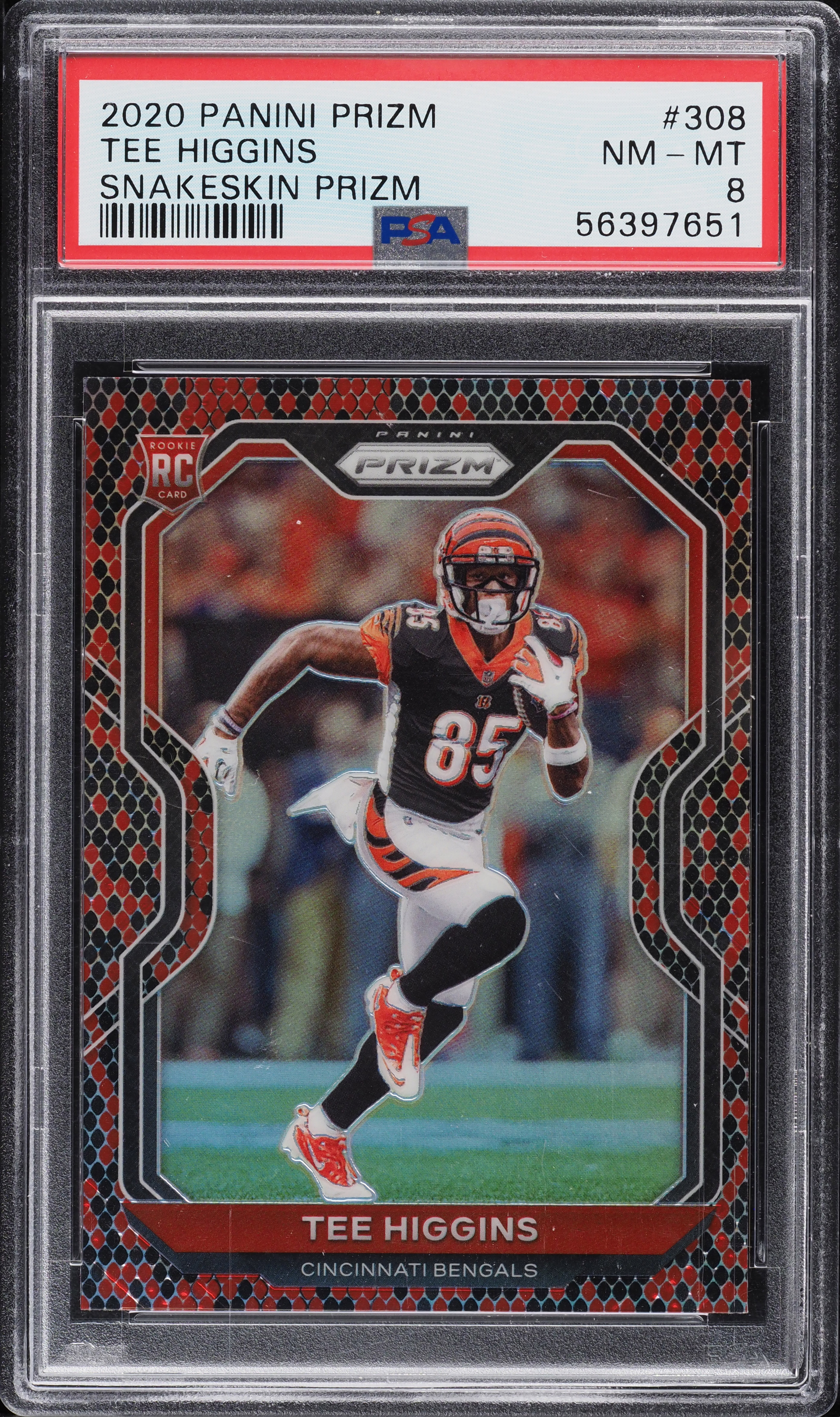 2020 Panini Prizm Snakeskin Prizms Tee Higgins ROOKIE #308 PSA 8
