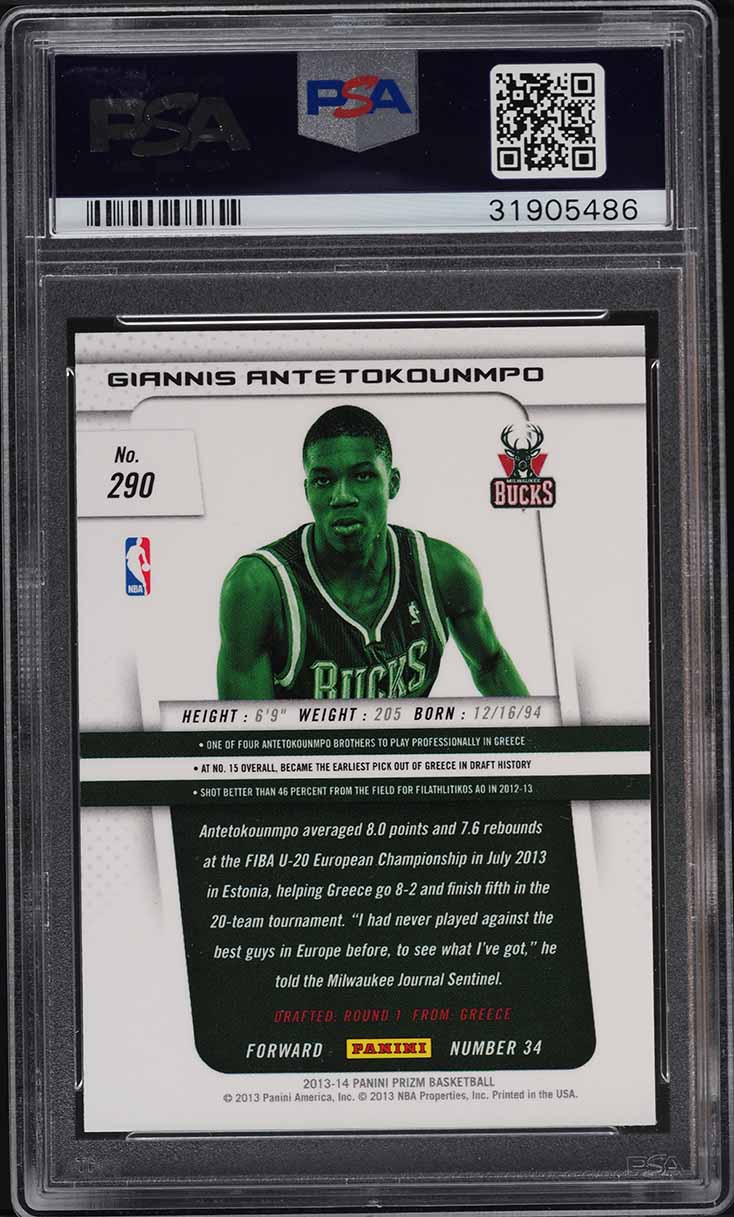 2013 Panini Prizm Giannis Antetokounmpo ROOKIE #290 PSA 10 GEM MINT