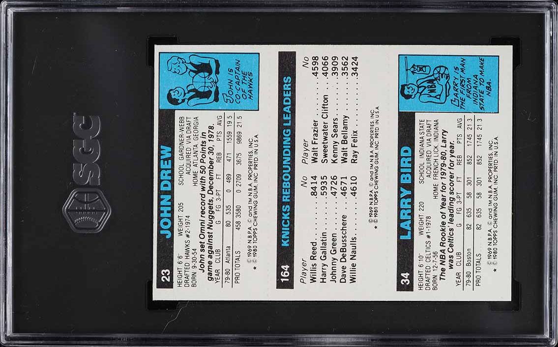 1980 Topps Basketball Larry Bird Cartwright Drew ROOKIE SGC 7 NRMT