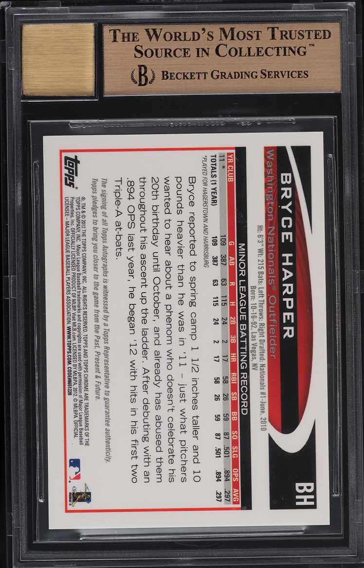 2012 Topps Chrome Bryce Harper ROOKIE RC AUTO #BH BGS 9.5 GEM MINT