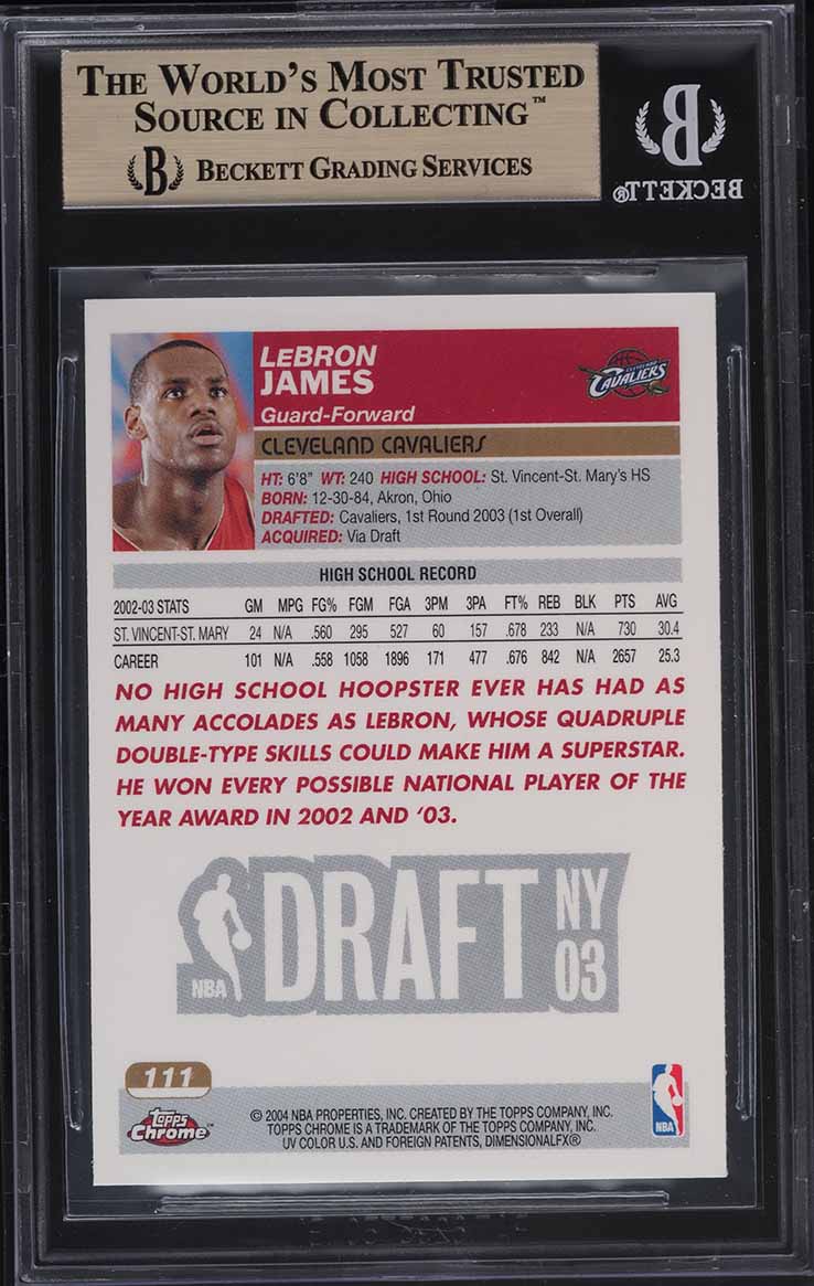 2003 Topps Chrome LeBron James ROOKIE #111 BGS 9.5 GEM MINT