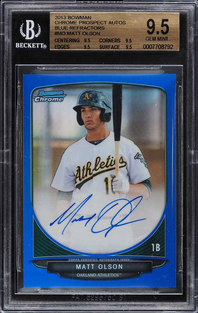 2013 Bowman Chrome Blue Refractor Matt Olson ROOKIE RC AUTO /150 BGS 9.5 GEM MT