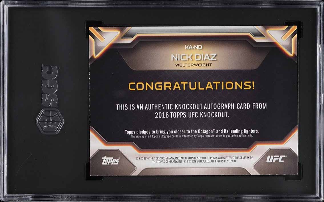 2016 Topps UFC Knockout Nick Diaz AUTO /249 #KA-ND SGC 9 MINT