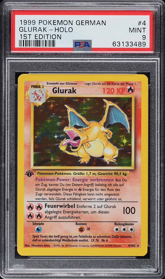 1999 Pokemon German Base Set 1st Edition Holo Charizard Glurak #4 PSA 9 MINT